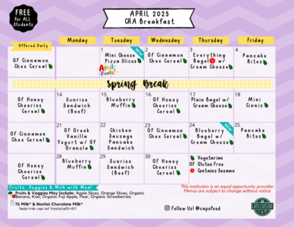 April 2025 Breakfast Menu